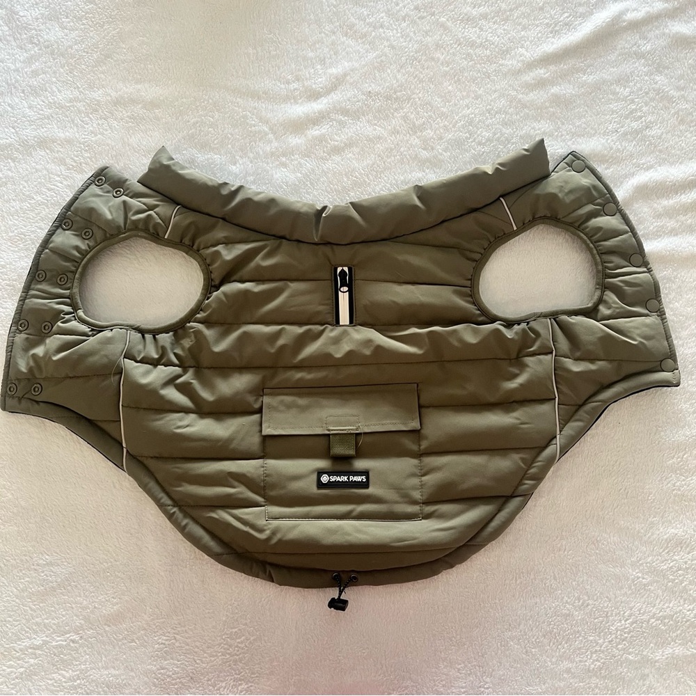 Shark Paws Olive Dog Puffer Vest with Zipper